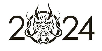 das Jahr 2024 Vektor Neu Jahre Gruß Symbol mit Drachen Gesicht isoliert auf ein Weiß Hintergrund.