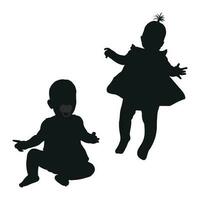 Bild von ein schwarz Silhouette von ein Baby oben zu ein Jahr. das Kind gehen, Stehen, Sitzung, Betrieb, gehen, tanzen, umarmen vektor
