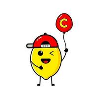 Zitrone Charakter Design Das ist tragen ein Hut und Tragen ein Ballon mit das Brief c vektor