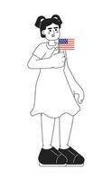 jung spanisch Mädchen halten amerikanisch Flagge monochromatisch eben Vektor Charakter. patriotisch 4 .. von Juli Kind. editierbar Linie voll Körper Person auf Weiß. einfach bw Karikatur Stelle Bild zum Netz Grafik Design