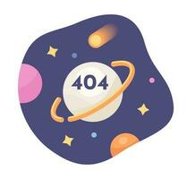 Universum und Raum Erkundung Error 404 Blitz Botschaft. Planet und fallen Asteroid. leeren Zustand ui Design. Seite nicht gefunden aufpoppen Karikatur Bild. Vektor eben Illustration Konzept auf Weiß Hintergrund