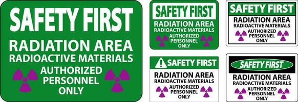 strålning säkerhet först tecken varning strålning område, radioaktiv material, auktoriserad personal endast vektor