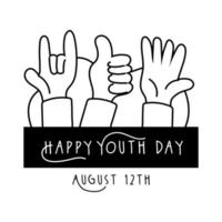 Happy Youth Day Schriftzug mit Handsymbolen Linienstil vektor