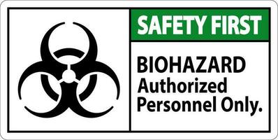 säkerhet först märka biohazard auktoriserad personal endast vektor
