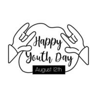 Happy Youth Day Schriftzug mit Händen Rock'n'Roll Symbol Linienstil vektor