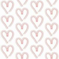 Hand gezeichnet Rosa Herzen nahtlos Muster auf Weiß Hintergrund. einfach Formen zum Verpackung Papier, Hintergrund, Stoff, Textil- vektor