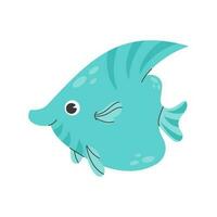 Vektor süß Illustration von ein Spaß Schwimmen Fisch auf ein Weiß Hintergrund. Baby Design Konzept, süß Karikatur Charakter zum Baby Poster. komisch Meer Kreatur