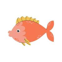 Vektor süß Illustration von ein Spaß Schwimmen rot Fisch auf ein Weiß Hintergrund. Baby Design Konzept, süß Karikatur Charakter zum Baby Poster. komisch Meer Kreatur