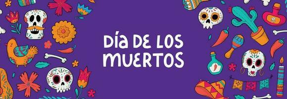 dia de los Muertos horizontal Banner dekoriert mit Kritzeleien und Beschriftung zitieren, gut zum Drucke, Sozial Medien Abdeckungen, Zeichen, Poster, usw. eps 10 vektor