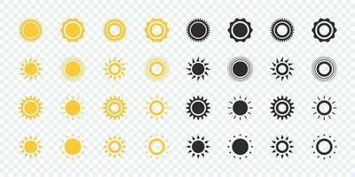 Sol ikoner uppsättning. gul och svart Sol ikoner. vektor skalbar grafik