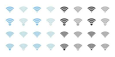 Wi-Fi ikoner uppsättning. blå och svart Wi-Fi ikoner. vektor skalbar grafik