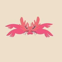 söt fint rosa hav krabba karaktär med lång tentakler. illustration i en modern barnslig ritad för hand stil vektor