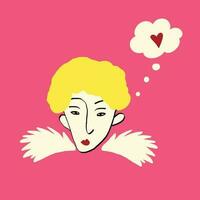 söt söt ängel tänkande handla om kärlek. modern trendig valentines dag illustration vektor