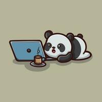 süß Panda Arbeiten auf Laptop Karikatur vektor