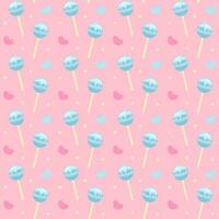 Lutscher, Herz und Punkte nahtlos Muster auf Rosa Pastell- Hintergrund. süß Süss drucken. vektor