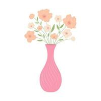 Vase mit Rosa Blumen. immer noch Leben Postkarte. Karikatur eben Illustration. vektor