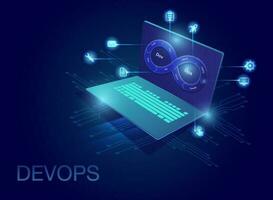 Devops Unendlichkeit gestalten auf Bildschirm Infografik Vorlage vektor