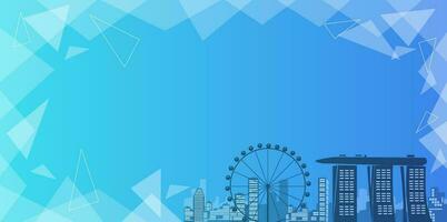 singapore smart stadsbild. intelligent byggnad automatisering natt trogen företag begrepp. webb uppkopplad blå Färg framtida teknologi. urban baner himmel silhuett bakgrund .vektor illustration vektor