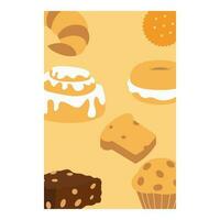 bageri kort design. färsk ljuv livsmedel muffins munkar och Övrig bakning Produkter illustrationer vektor