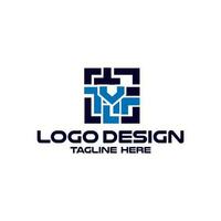 brev v med labyrint teknologi logotyp design vektor