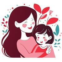 glücklich Mutter Tag Charakter Design Vektor. eben Hand gezeichnet Stil Mama umarmen Tochter im ihr Arm. Mutter Tag vektor