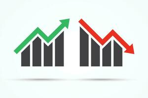 Geschäft Investition Graph oben und Nieder Symbol auf Weiß Hintergrund. Lager Markt Trend erhöhen, ansteigen und verringern. Vektor Illustration eben Design.