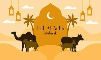 feiern eid al adha Mubarak islamisch Hintergrund mit Qurban Tiere vektor
