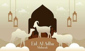 feiern eid al adha Mubarak islamisch Hintergrund mit Qurban Tiere vektor