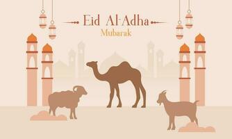 feiern eid al adha Mubarak islamisch Hintergrund mit Qurban Tiere vektor