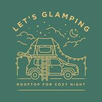 glamourös Camping Dach Auto Zelt Jahrgang Monoline Vektor Illustration