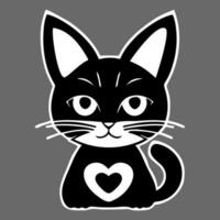 süß Karikatur Katze mit Herz. schwarz und Weiß Vektor Illustration.