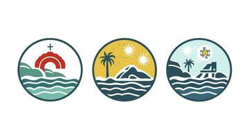 strandnära salighet omfamning lugn med de fascinerande havsstrand ikon logotyp vektor