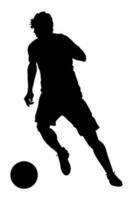 Fußball Fußball Spieler mit Ball Silhouette isoliert auf Weiß Hintergrund. Vektor Illustration