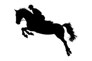 Pferdesport Pferd und Fahrer Springen Silhouette. Vektor Illustration