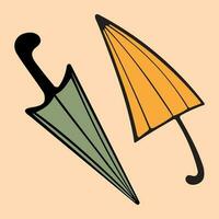 Grafik Vektor Illustration von ein einstellen von Regenschirme auf ein Orange Hintergrund.