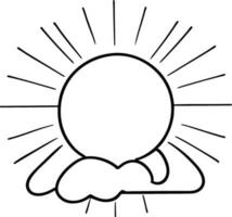 Sol ikon svart linje teckning eller klotter logotyp solljus tecken symbol väder moln element tecknad serie stil vektor illustration