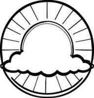Sol ikon svart linje teckning eller klotter logotyp solljus tecken symbol väder moln element tecknad serie stil vektor illustration
