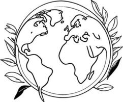 eco jord planet ikon klotter svart cirkel av klot värld miljö dag hand dra översikt logotyp begrepp vektor illustration