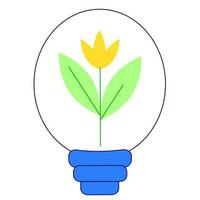Vektor eben Illustration von Öko Gelb Licht Birne mit Gelb Blume