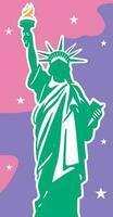 Statue von Freiheit auf das Hintergrund von das amerikanisch Flagge, Vektor Illustration im Pastell- Farben.