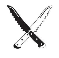 Vektor Illustration Design von zwei Messer im schwarz und Weiß Farbe gekreuzt Position. geeignet zum Küche, Restaurant Logo, Symbol, Webseite, Konzept, T-Shirt und Aufkleber Design, Poster, Unternehmen.
