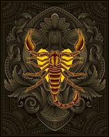 Skorpion auf Antiquität Gravur Ornament Hintergrund vektor