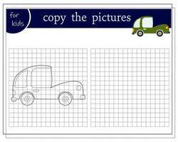 Kopieren ein Bild, ein lehrreich Spiel zum Kinder, ein Karikatur Auto, ein Cabriolet. Vektor Illustration auf ein Weiß Hintergrund