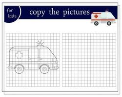 Kopieren ein Bild, ein lehrreich Spiel zum Kinder, ein Karikatur Auto, ein Cabriolet. Vektor Illustration auf ein Weiß Hintergrund