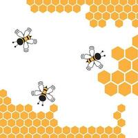 Vektor Bienenwabe Bienenstock mit Hexagon Gitter Zellen und Biene Karikatur Logo auf Weiß Hintergrund Vektor Illustration. Illustration Prämie Design Vektor eps10