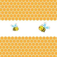 Vektor Bienenwabe Bienenstock mit Hexagon Gitter Zellen und Biene Karikatur Logo auf Weiß Hintergrund Vektor Illustration. Illustration Prämie Design Vektor eps10