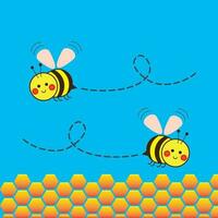 Vektor fliegend Biene Karikatur und abstrakt Bienenstock Zeichen oder Logo isoliert auf Weiß Hintergrund Vektor Illustration Prämie Design Vektor eps10