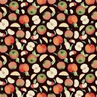 hand dragen vattenfärg äpple frukter, mogen, full och skivor röd och grön med löv. sömlös mönster. isolerat objekt på Färg bakgrund. design för vägg konst, bröllop, skriva ut, tyg, omslag, kort. vektor