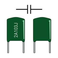 Polyester Film Kondensator und Symbol. elektronisch Komponente. vektor