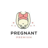 schwanger Frau Schwangerschaft Logo halten Bauch Mutter Vektor Illustration